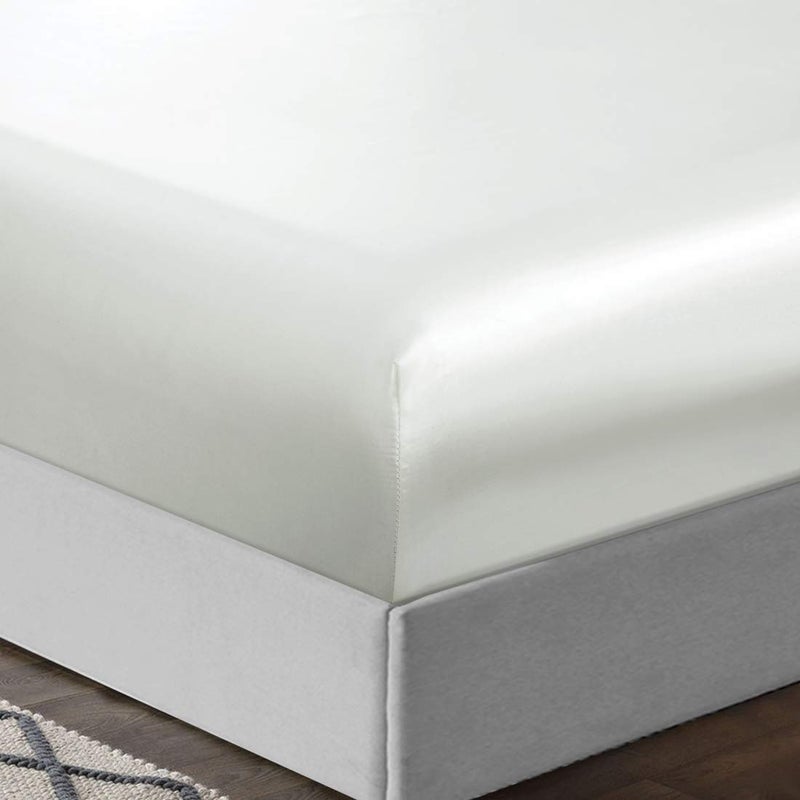 TREELY 6 Piece King Size Satin Sheets Set - Silky Smooth Ivory White With Deep Pocket, Fitted Sheet, Flat Sheet, 4 Pillowcases - Image 4